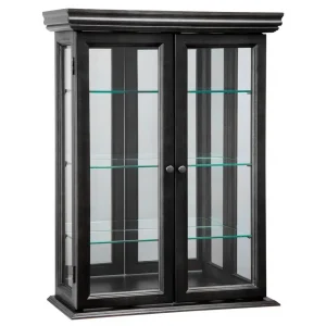 Country Tuscan Hardwood Wall Curio Cabinet: Ebony Black Finish