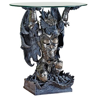 Hastings the Gothic Warrior Dragon Glass-Topped Sculptural Table