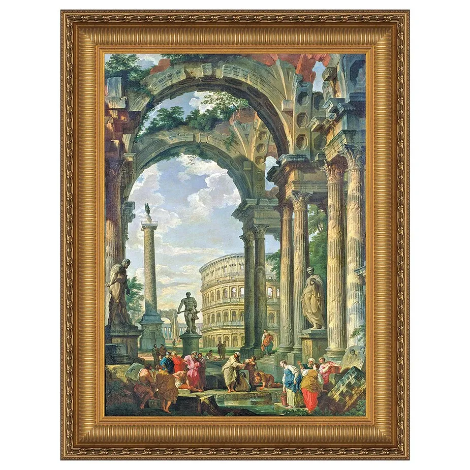 Roman Capriccio Framed Canvas Replica Painting: Medium