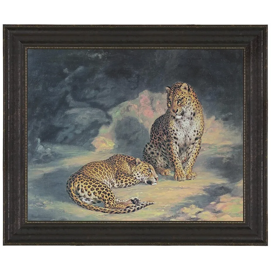 A Pair of Leopards Framed Canvas Replica Painting: Large