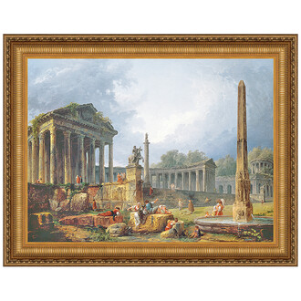 Architectural Capriccio with Obelisk Framed Canvas Replica Painting: Small