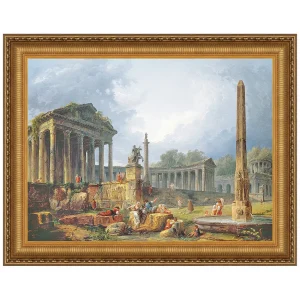 Architectural Capriccio with Obelisk Framed Canvas Replica Painting: Small