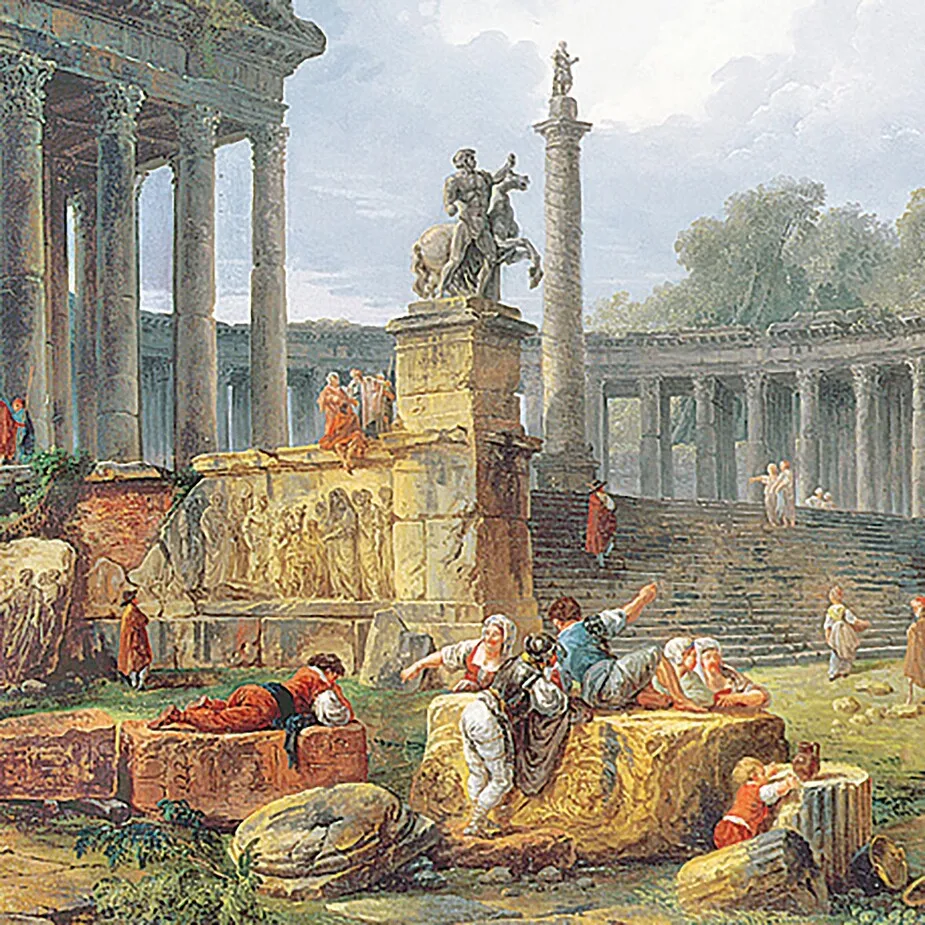 Architectural Capriccio with Obelisk Framed Canvas Replica Painting: Large
