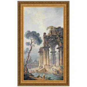 The Ruins Near The Water Framed Canvas Replica Painting: Medium