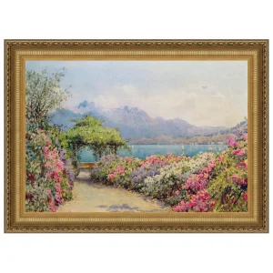 Lake Como from the Villa Framed Canvas Replica Painting: Large
