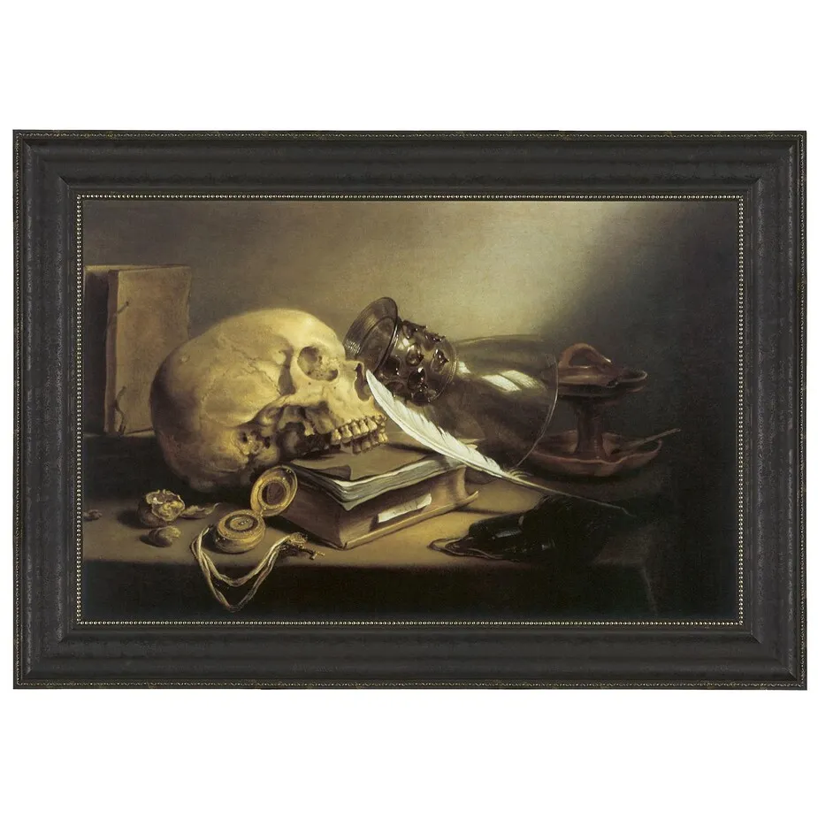 A Vanitas Still Life Framed Canvas Replica Painting: Medium