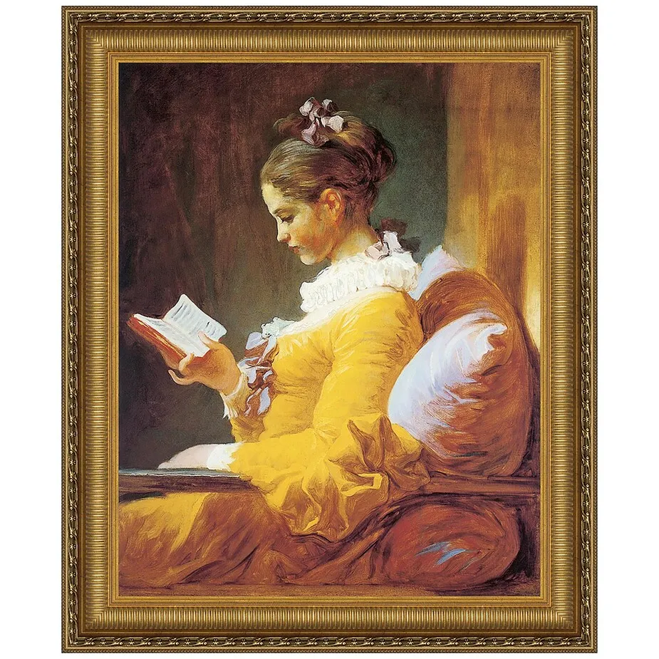 A Young Girl Reading Framed Canvas Replica Painting: Large