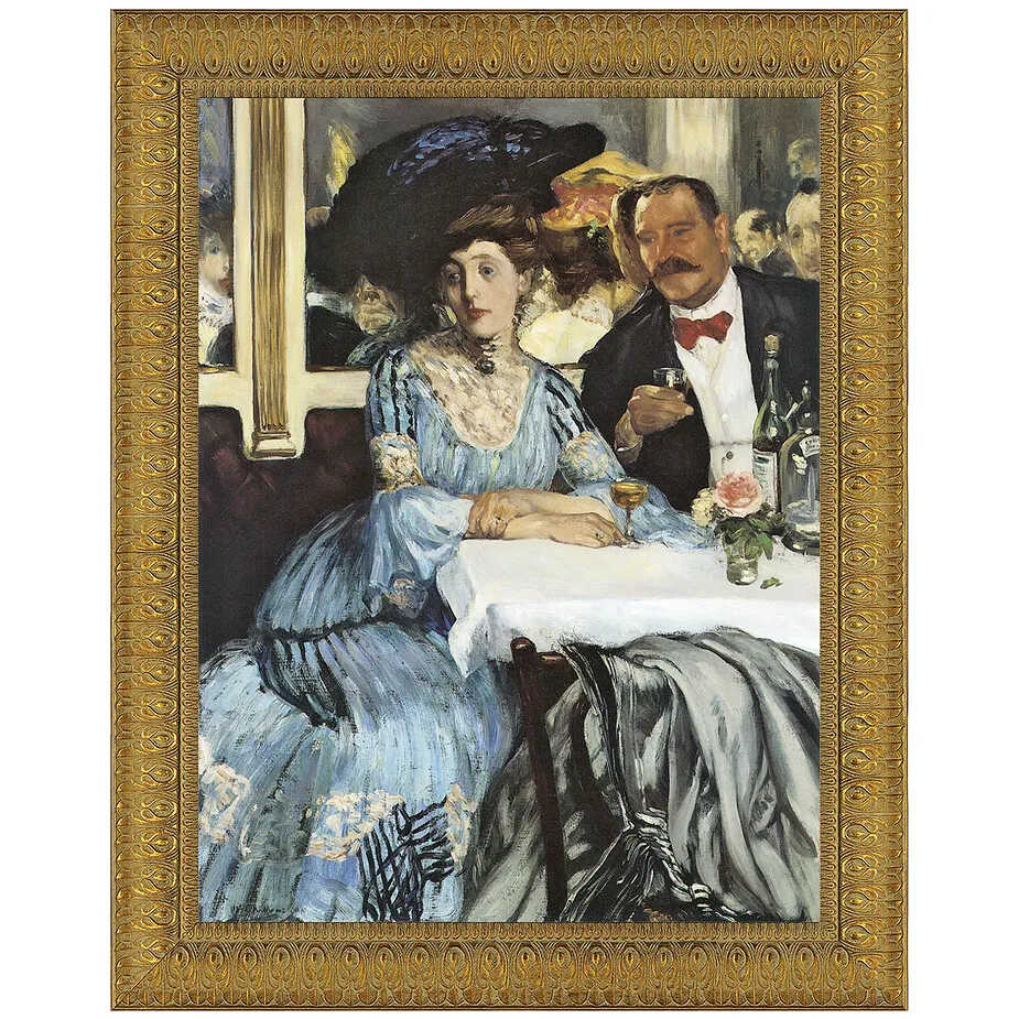 Chez Mouquin Framed Canvas Replica Painting: Large