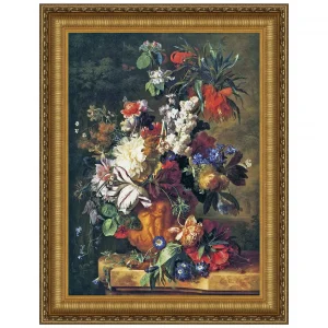 Bouquet of Flowers in an Urn Framed Canvas Replica Painting: Large