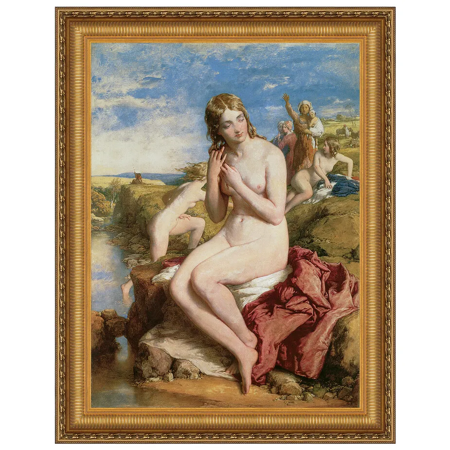 Bathers Surprised Framed Canvas Replica Painting: Grande