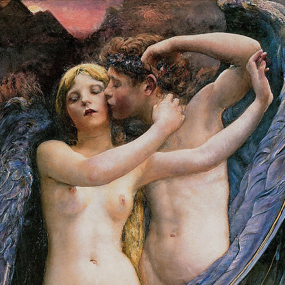 Cupid and Psyche Framed Canvas Replica Painting: Medium