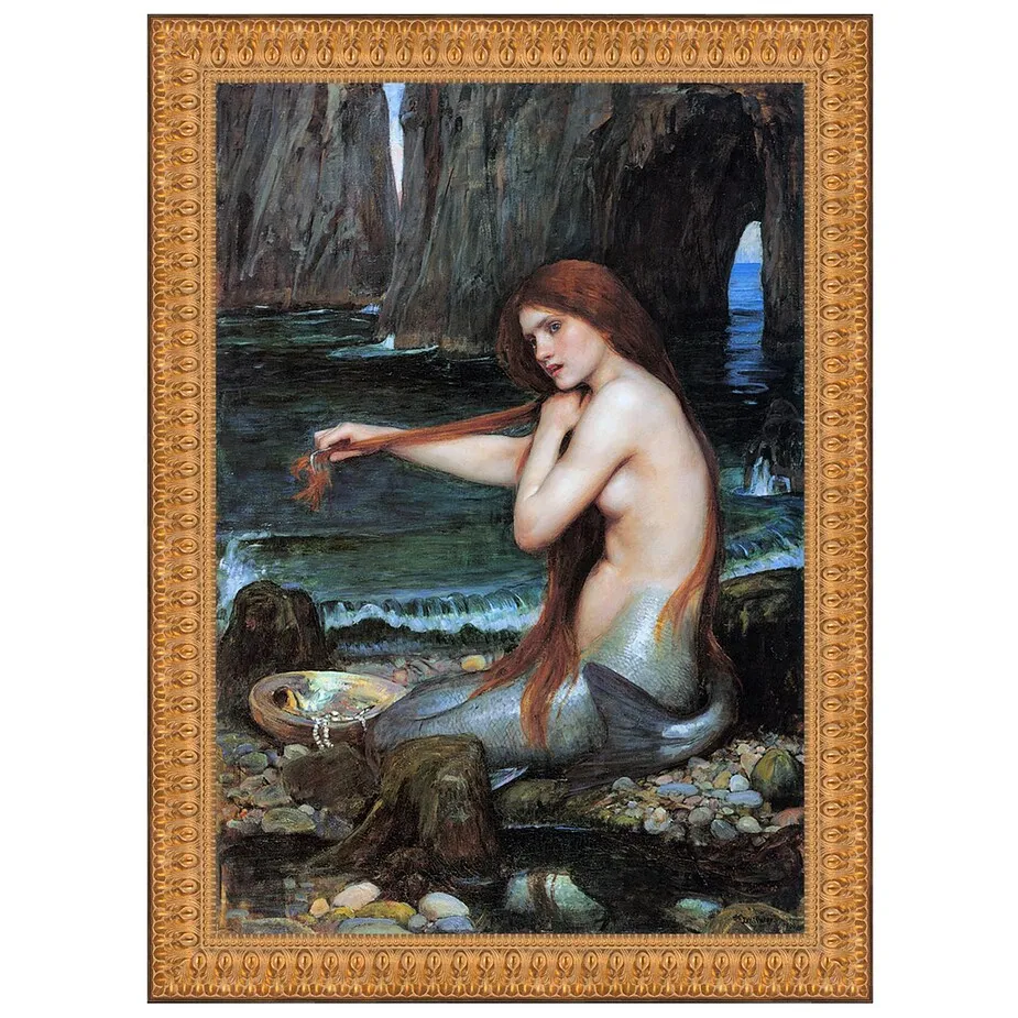 A Mermaid Framed Canvas Replica Painting: Large