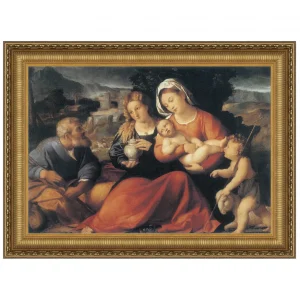 Holy Family with Saint John and Mary Magdalene Framed Canvas Replica Painting: Small