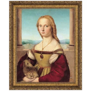 Young Woman with Unicorn Framed Canvas Replica Painting: Medium
