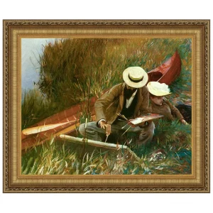Paul Helleu Sketching with his Wife Framed Canvas Replica Painting: Small