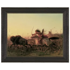 Indian Buffalo Hunt Framed Canvas Replica Painting: Medium