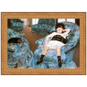 Little Girl in a Blue Armchair Framed Canvas Replica Painting: Grande