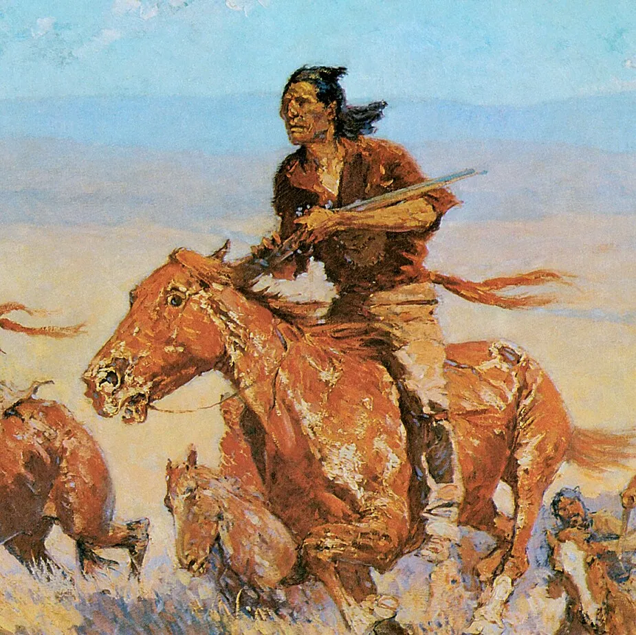Buffalo Runners Big Horn Basin Framed Canvas Replica Painting: Medium