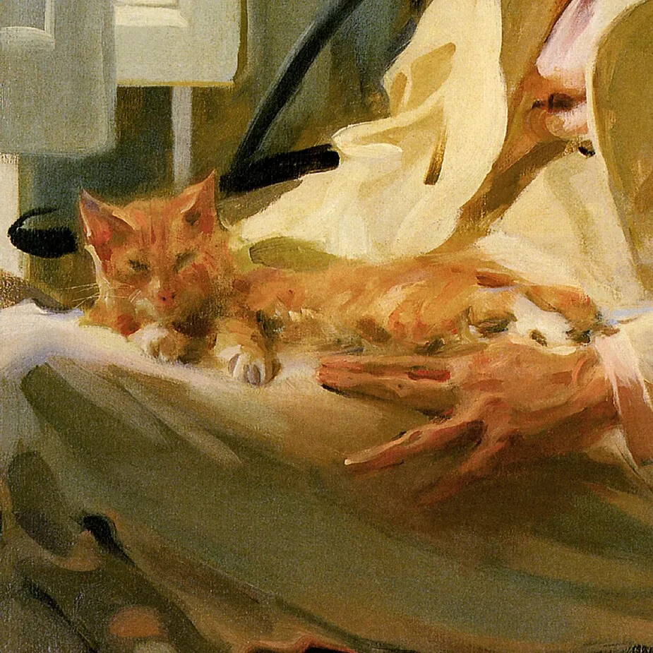 Man with Cat Framed Canvas Replica Painting: Medium
