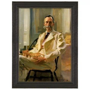 Man with Cat Framed Canvas Replica Painting: Grande
