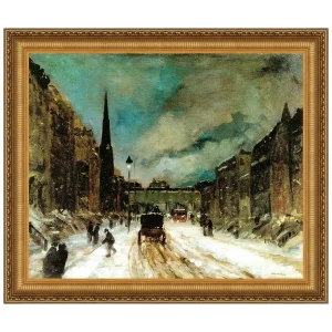Street Scene with Snow Framed Canvas Replica Painting: Small