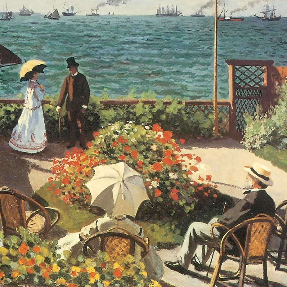 Terrace at Sainte-Adresse Framed Canvas Replica Painting: Small