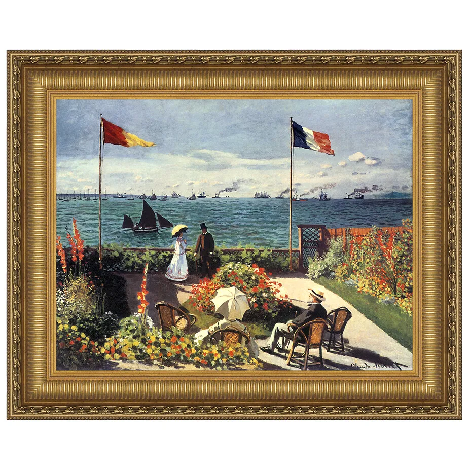 Terrace at Sainte-Adresse Framed Canvas Replica Painting: Small