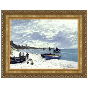 Beach at Sainte-Adresse Framed Canvas Replica Painting: Small