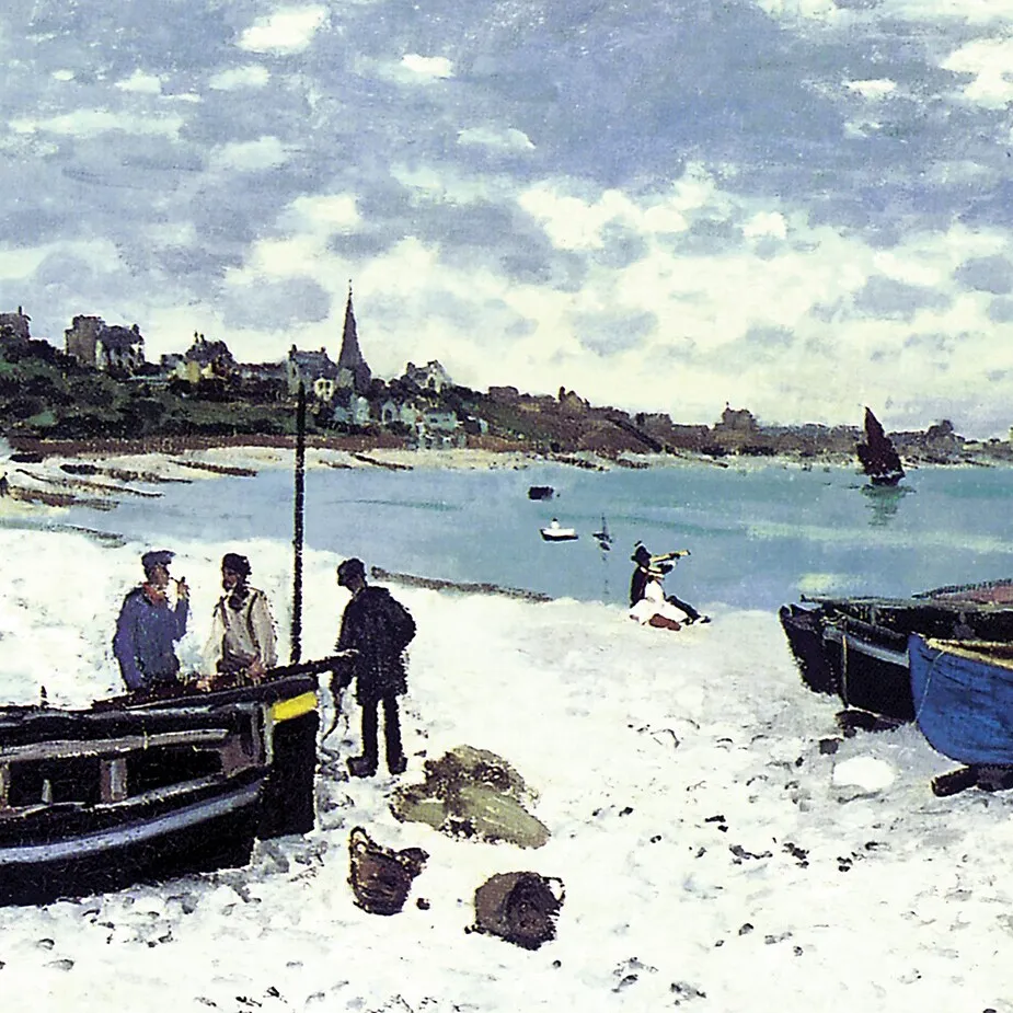 Beach at Sainte-Adresse Framed Canvas Replica Painting: Medium
