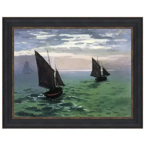 Fishing Boats at Sea Framed Canvas Replica Painting: Small