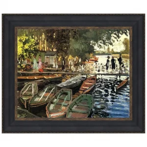 Bathers at Grenouillere Framed Canvas Replica Painting: Small