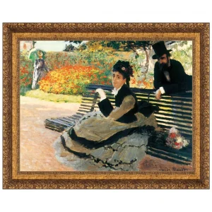 Camille Monet on a Garden Bench Framed Canvas Replica Painting: Large