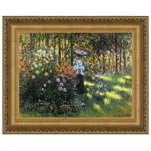 Woman with Parasol in Argenteuil Garden Framed Canvas Replica Painting: Small