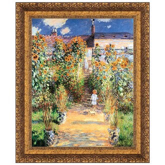 Artist's Garden at Vetheuil Framed Canvas Replica Painting: Small