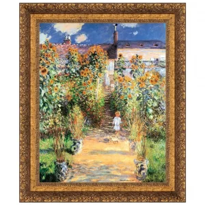 Artist's Garden at Vetheuil Framed Canvas Replica Painting: Grande
