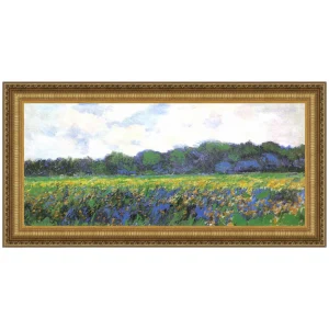 Field of Yellow Irises at Giverny Framed Canvas Replica Painting: Small