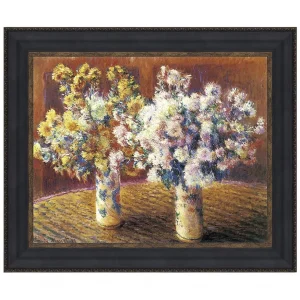 Two Vases of Chrysanthemums Framed Canvas Replica Painting: Small