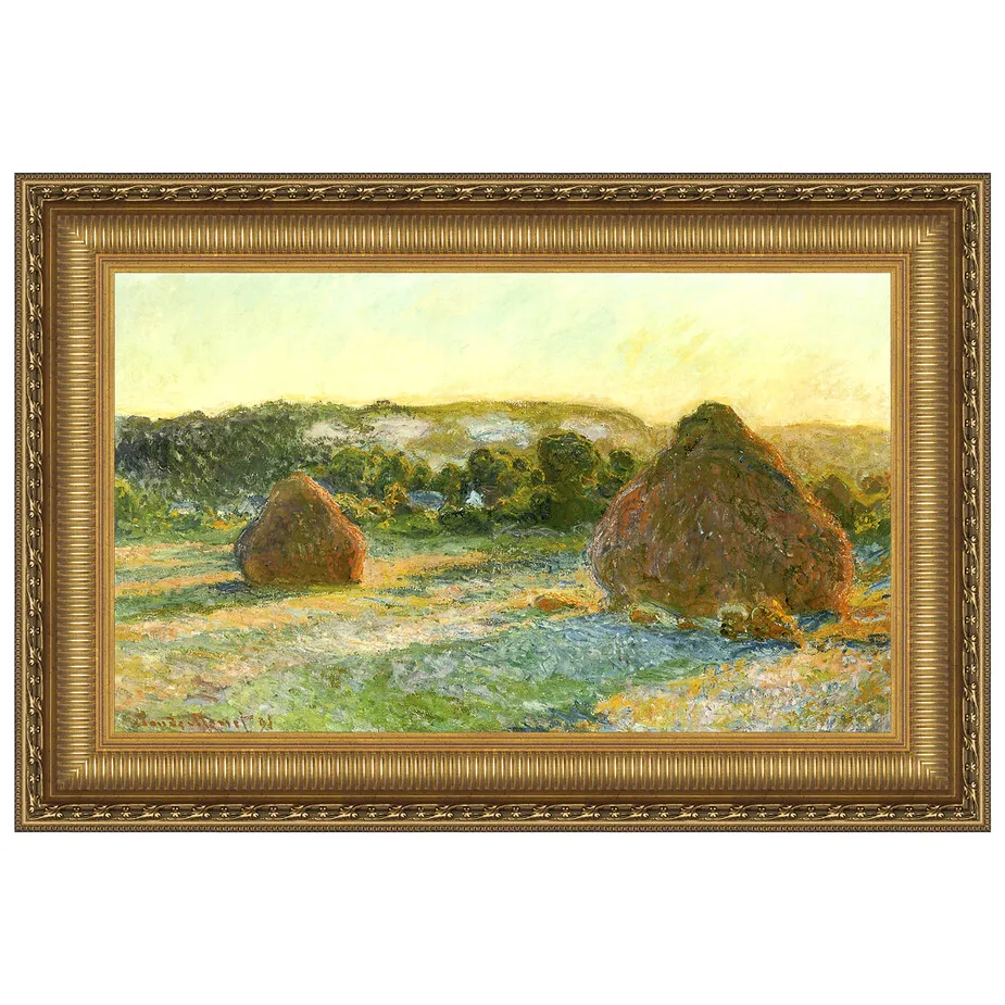 Wheatstacks (End of Summer) Framed Canvas Replica Painting: Medium
