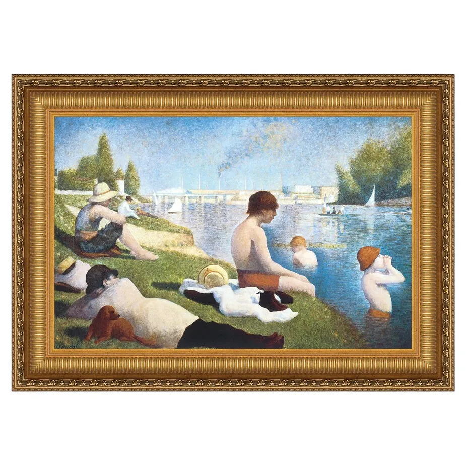 Bathing at Asnieres Framed Canvas Replica Painting: Small