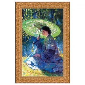 The Green Parasol Framed Canvas Replica Painting: Large