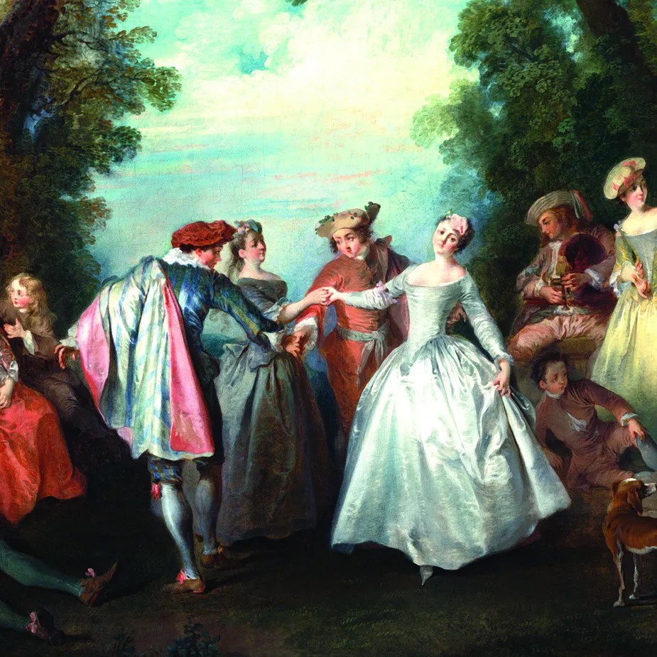 Dance Before a Fountain Framed Canvas Replica Painting: Small