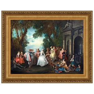Dance Before a Fountain Framed Canvas Replica Painting: Large