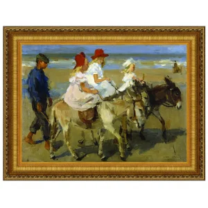 Donkey Rides on the Beach Framed Canvas Replica Painting: Grande