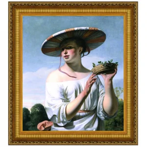 Girl in a Large Hat Framed Canvas Replica Painting: Small