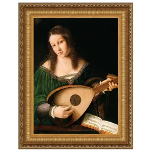 Lady Playing a Lute Framed Canvas Replica Painting: Medium