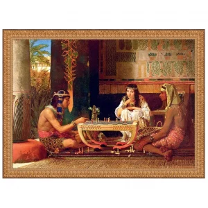 Egyptian Chess Players Framed Canvas Replica Painting: Large