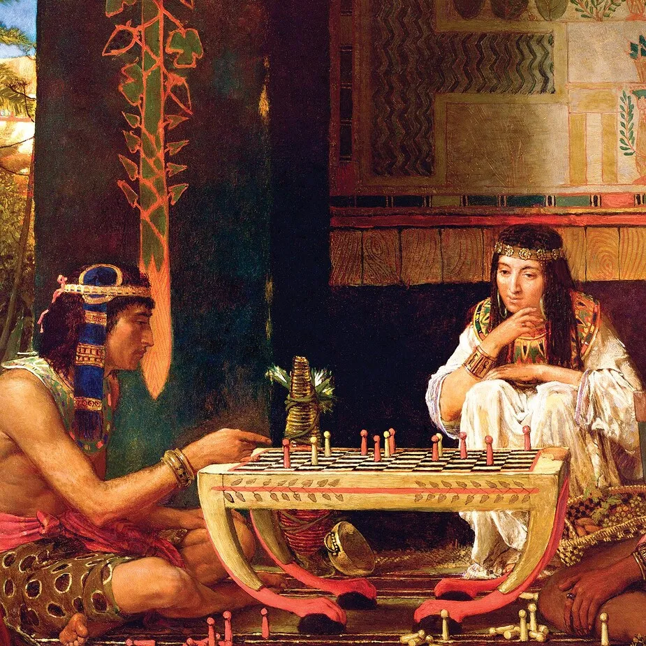 Egyptian Chess Players Framed Canvas Replica Painting: Grande