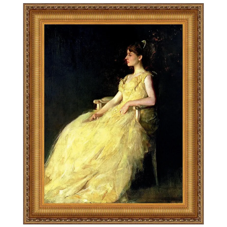 A Lady in Yellow Framed Canvas Replica Painting: Medium