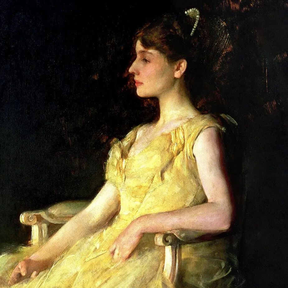 A Lady in Yellow Framed Canvas Replica Painting: Grande