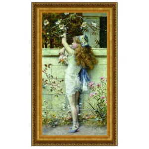 Gathering Flowers Framed Canvas Replica Painting: Grande